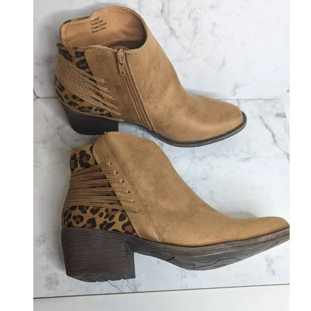 Volatile brown laces details leopard print casual booties size 9